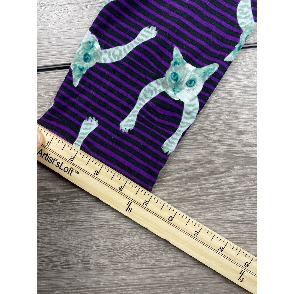 Lularoe Women's Pull On Stretch Striped Cat Print Leggings Purple Sz Tall Curvy - Picture 11 of 11